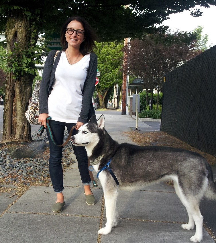 Nicole and Peeta leave the indoor dog park in Portland's Pearl District