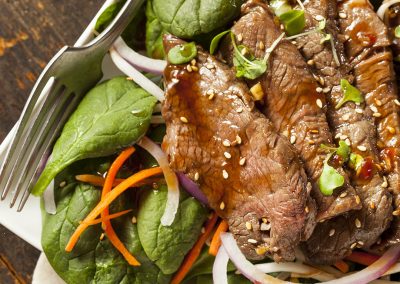Asian salad, sliced asian beef, healthy salads
